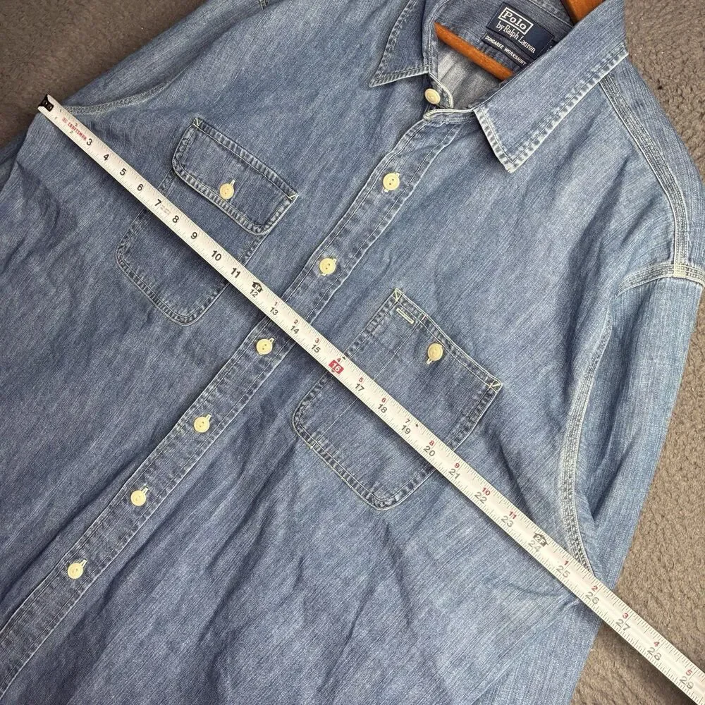 Vtg Polo Ralph Lauren Vintage Dungaree Work Shirt XL 52” RRL Style Indigo Denim